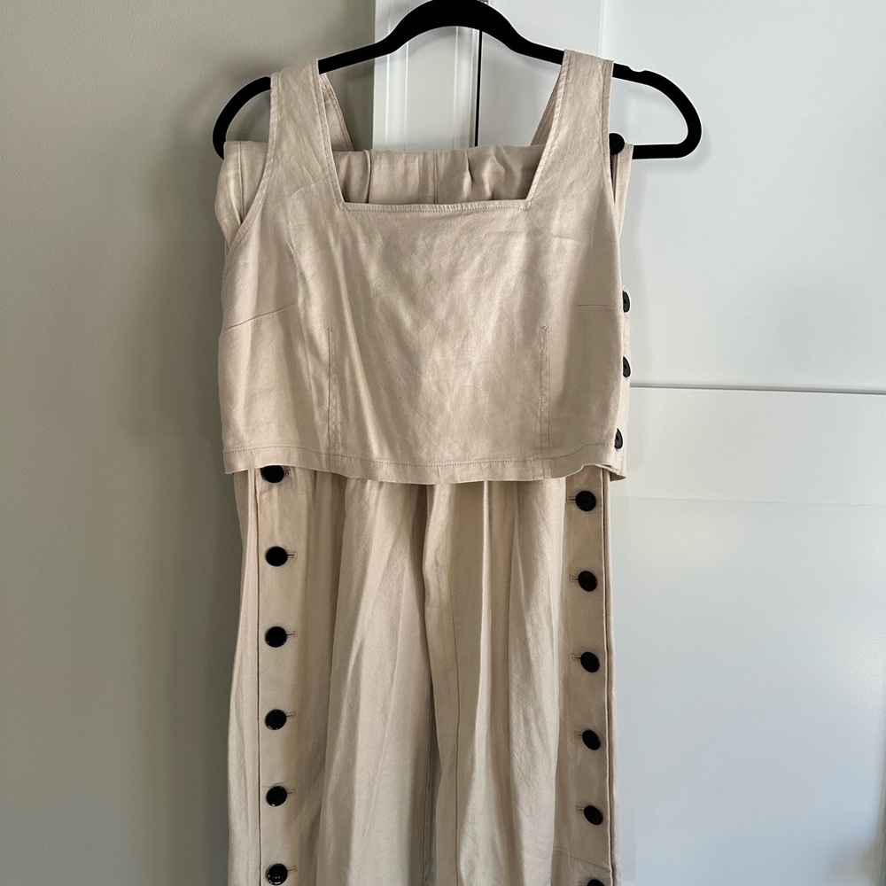 Chic Beige Button-Detail Two-Piece Set - Picture 2 of 4